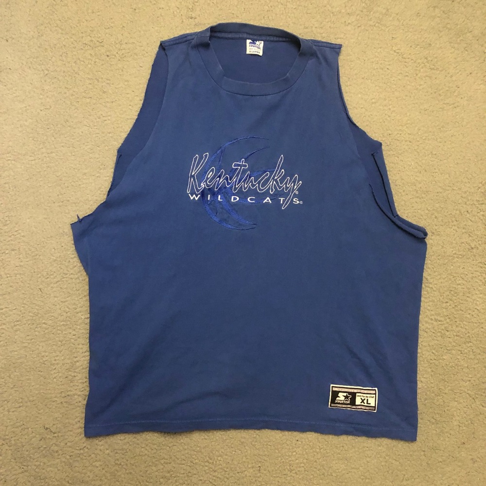 Vtg Starter Kentucky Wildcats Muscle Tee Blue Sleeveless T-Shirt XL Gym Cutoff